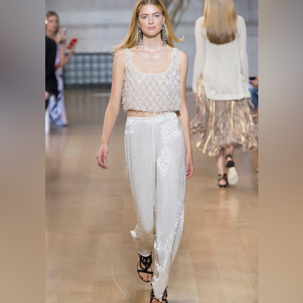 Oscar de la Renta Elegant White Sequin Pants. Size 6. New, never worn.